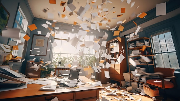 Foto la habitación con los libros voladores se asemeja a un reino de fantasía generativo ai