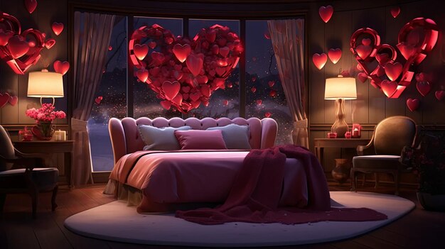 Una habitación llena de amor para el día de San Valentín