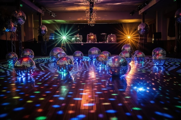 Foto una habitación llena de bolas de discoteca y luces de discotecas