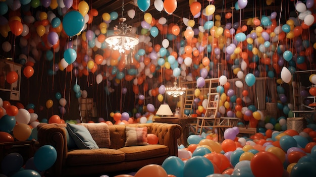 Una habitación llena de globos