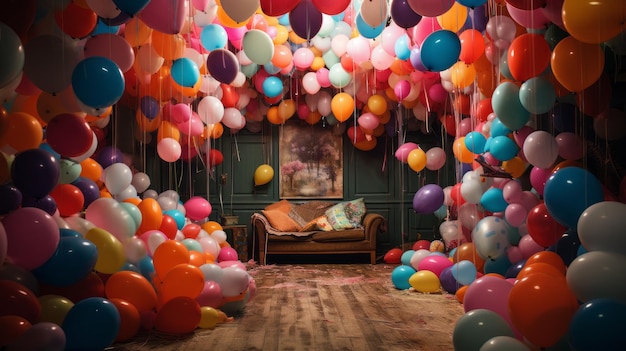 Una habitación llena de globos