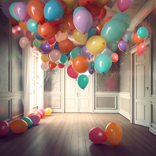 una habitación llena de globos