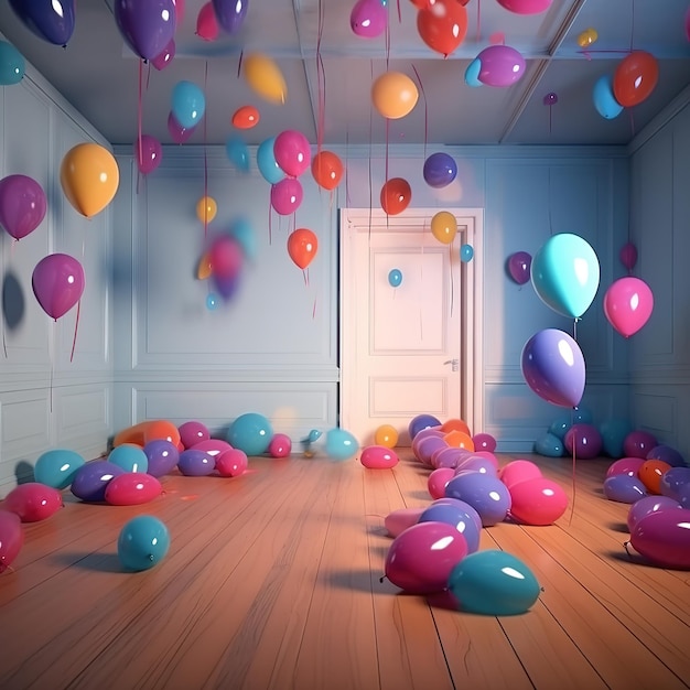 una habitación llena de globos