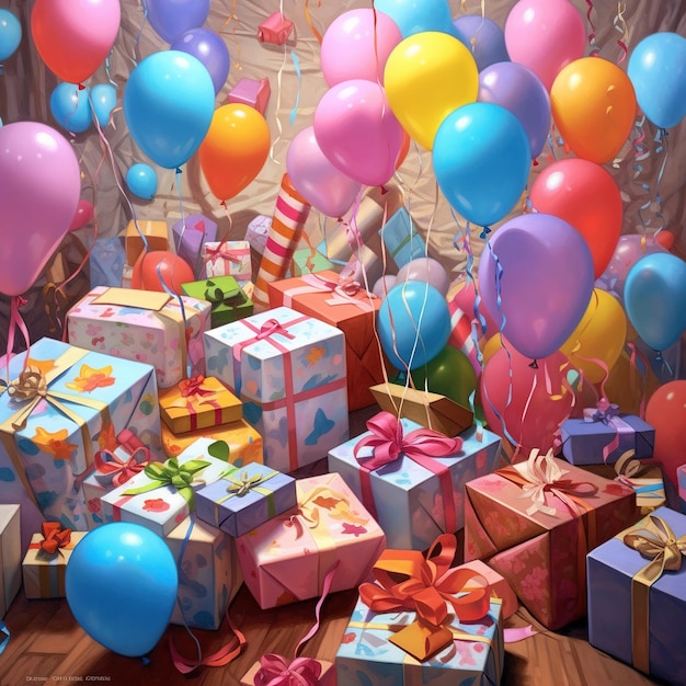 una habitación llena de globos