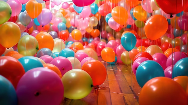 una habitación llena de globos