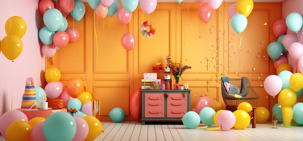 una habitación llena de globos