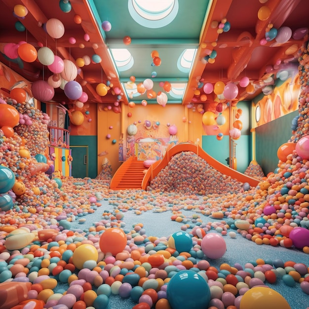 una habitación llena de globos