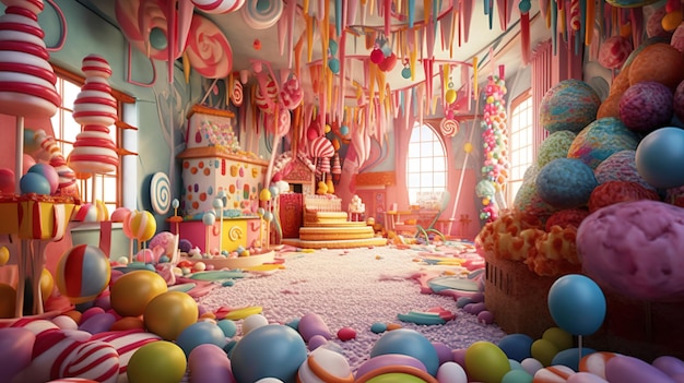 una habitación llena de globos