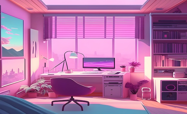 La habitación de lofi es de color pastel estético