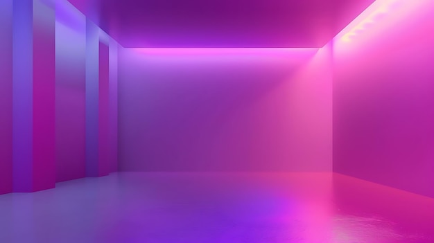 una habitación con luces púrpuras y verdes y una pared púrpura
