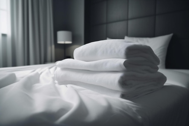 Foto habitación lujo servicio de toallas resort hogar blanco hotel cama fresca ia generativa