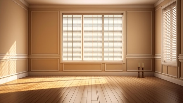 Habitación de lujo vacía con pared marrón beige ventana blanca IA generativa