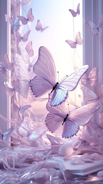 Foto una habitación con una mariposa que tiene mariposas en ella