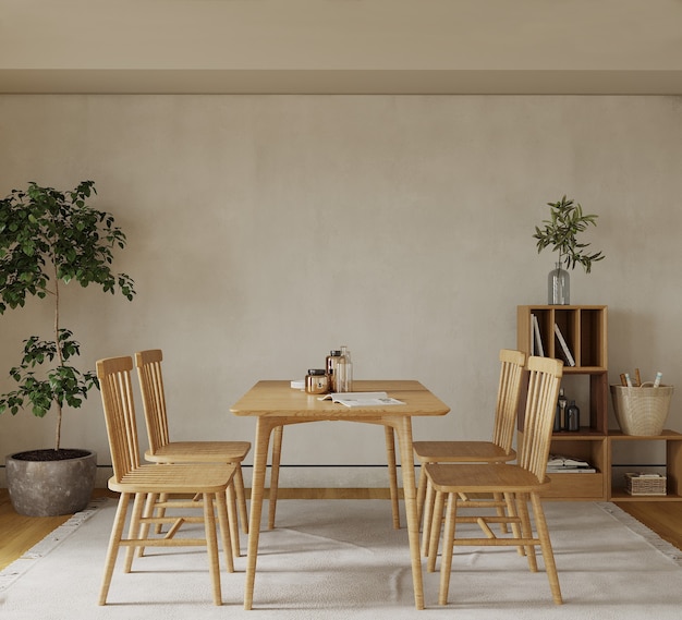 Habitación con mesa y silla y decoración.