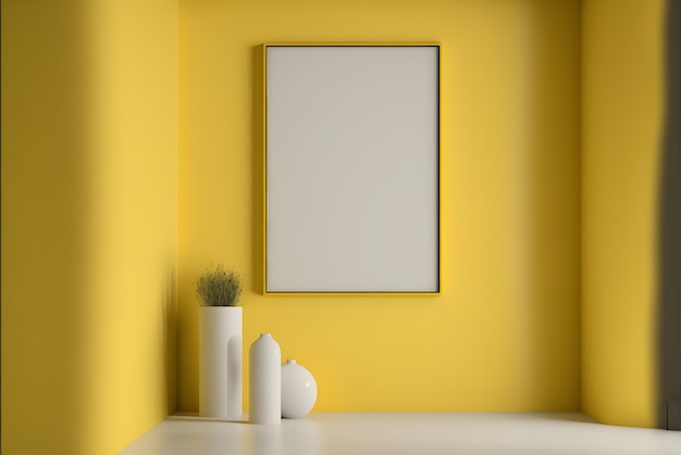 Foto habitación minimalista con una foto de marco en blanco de pared