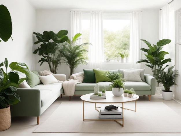 Habitación minimalista con plantas verdes IA generativa