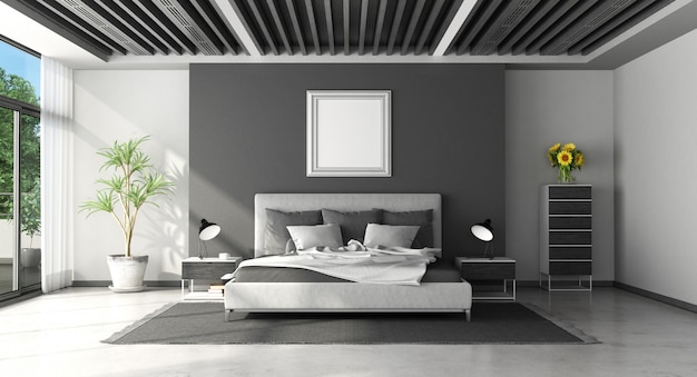 Habitación moderna en blanco y negro