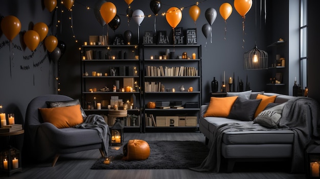 Habitación moderna decorada para Halloween Idea para un interior festivo