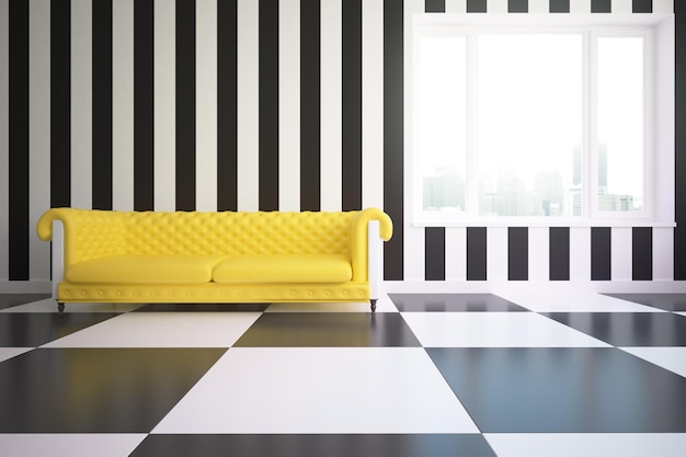 Habitación moderna con sofá amarillo