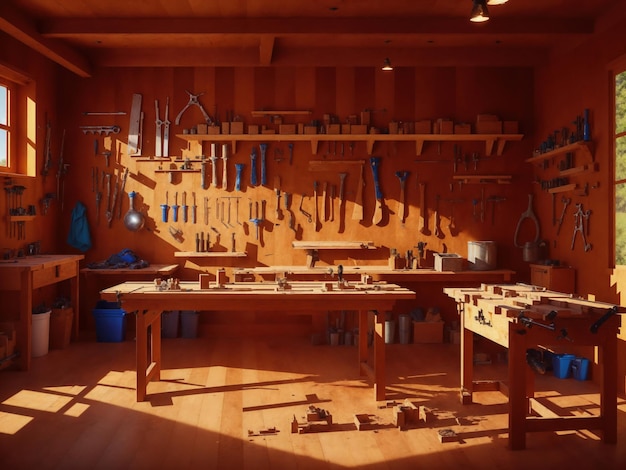 Una habitación con muchas herramientas en la pared.