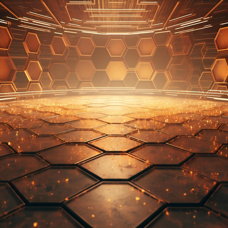 una habitación con muchos hexágonos en el suelo