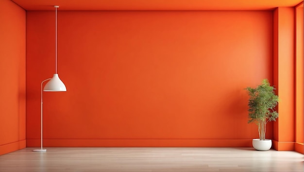 Foto habitación naranja con planta en maceta en la esquina