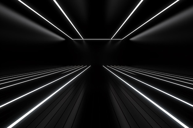 una habitación negra con luces blancas
