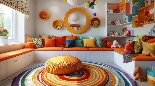 Habitación de niños coloridos y juguetones con decoración creativa Decoración de habitaciones de niños brillantes y alegres