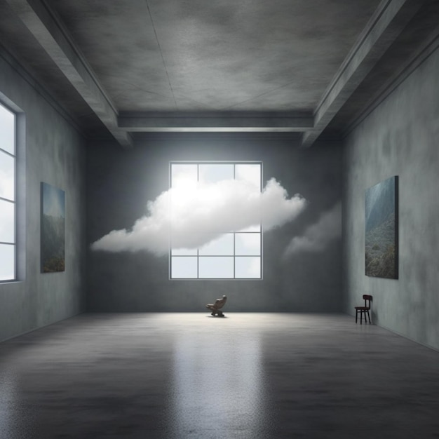 Una habitación con una nube que está en la pared.