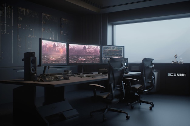 Una habitación oscura con una gran ventana que dice "Call of Duty"