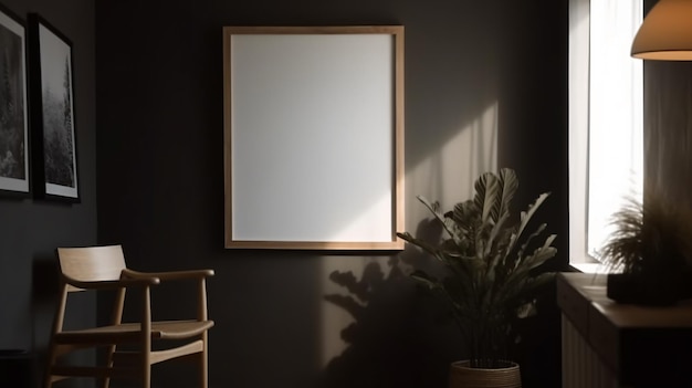 Una habitación oscura con una imagen en blanco en la pared.