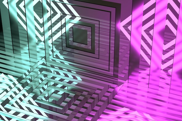 Habitación oscura y de lujo con luces brillantes representación 3D dibujo digital por computadora
