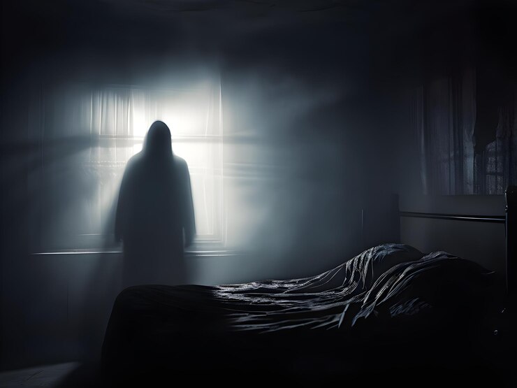una habitación oscura con una persona en la oscuridad