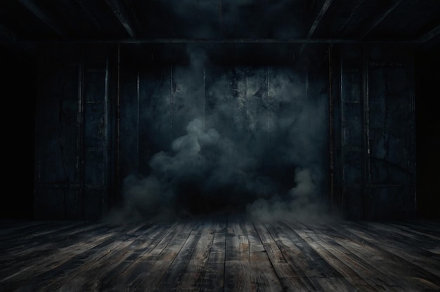 una habitación oscura con un piso de madera y una habitación oscuro con un fondo oscuro