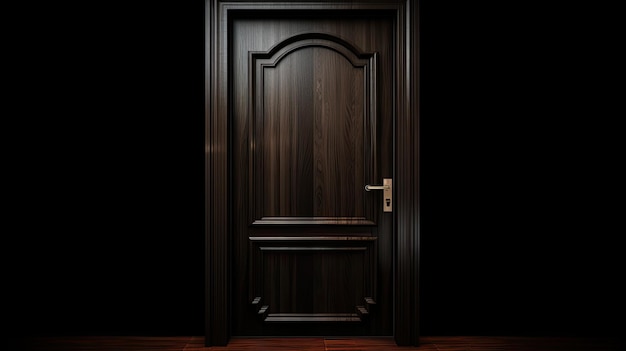 Foto una habitación oscura con una puerta de madera y un fondo oscuro