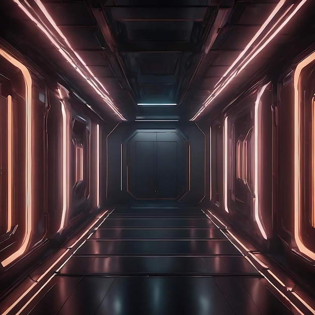 Habitación oscura vacía moderna futurista de ciencia ficción de fondo ilustración en 3D