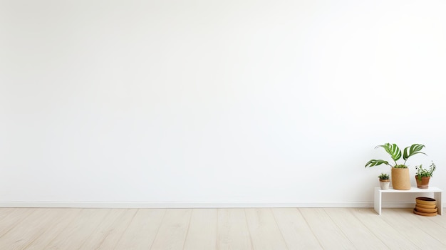 Una habitación con una pared blanca y dos plantas en maceta