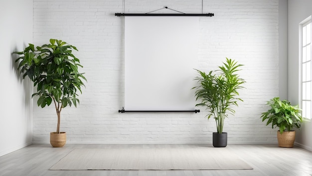 una habitación con una pared de ladrillo y dos plantadores