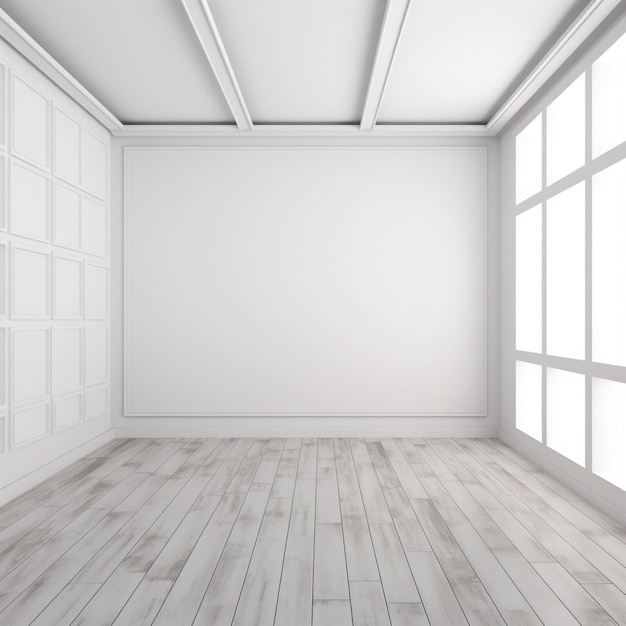 Una habitación con paredes blancas y suelos de madera.
