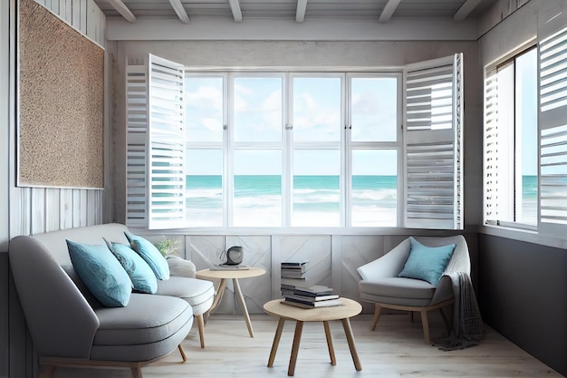 Habitación con persianas y vista al mar perfecta para escapar de la vida cotidiana