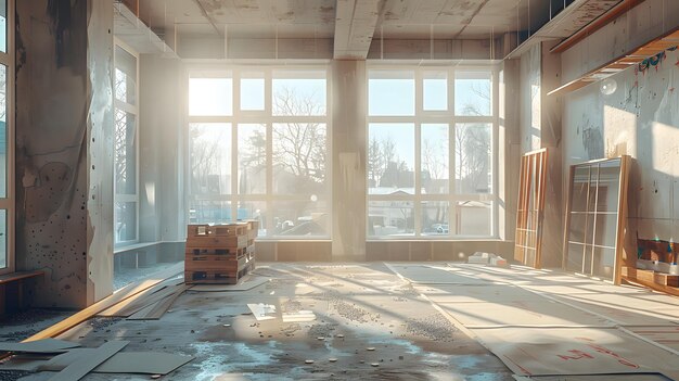 Foto una habitación con pisos y paredes de madera en proceso de construcción