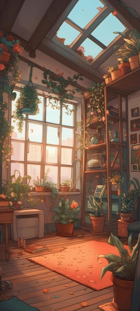 Una habitación con plantas y una ventana que dice 'casa de plantas'