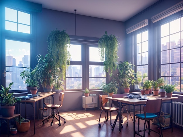 Una habitación con plantas y una ventana que dice "verde".