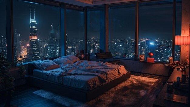 Una habitación en un rascacielos.