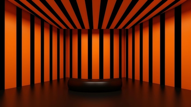 Habitación de rayas futuristas en diseño negro y naranja para Halloween
