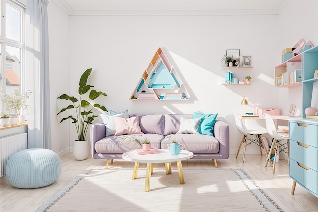 habitación de relajación en color pastel