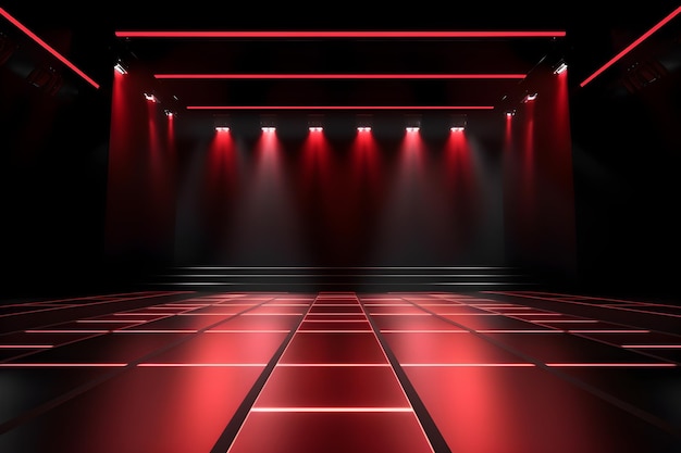 Una habitación roja y negra con luces.