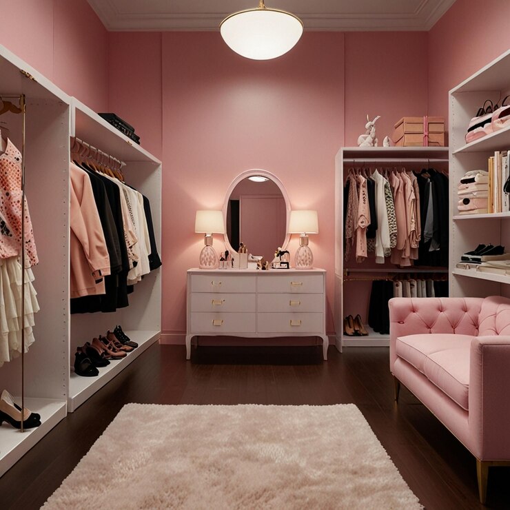 Habitación rosa con armario Ai generativo