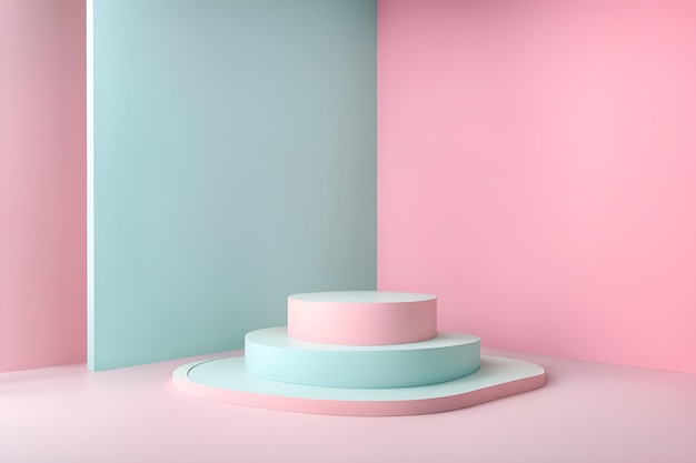 Una habitación rosa y azul con una pared rosa y una pared azul