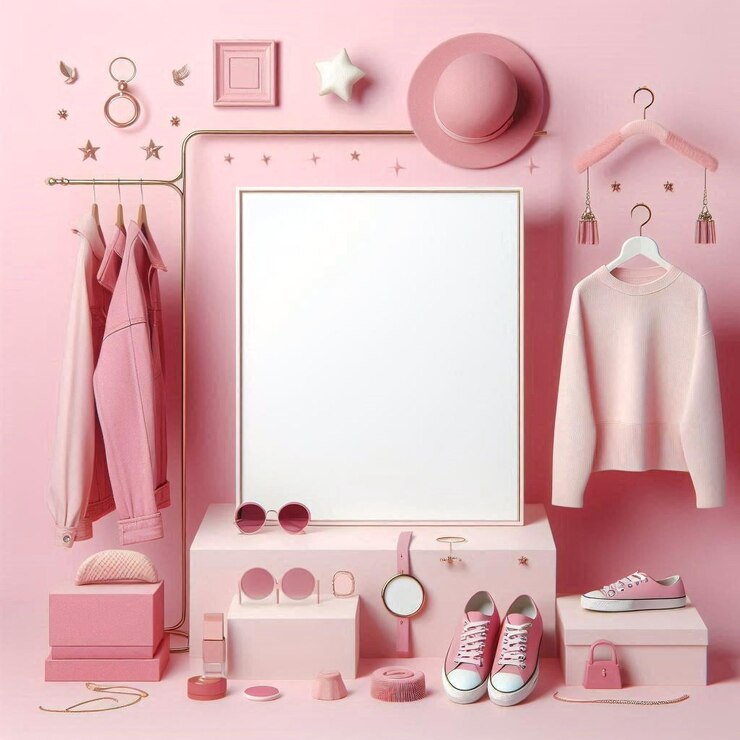 una habitación rosa con blanco cartelera elegante rosa venta de moda plantilla de póster de Instagram